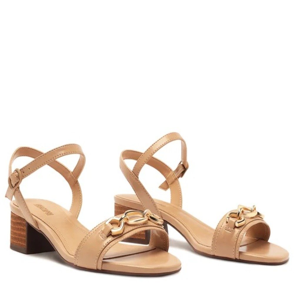 Sandália Anacapri Salto Bloco Tira Bridão Bege Bege 2