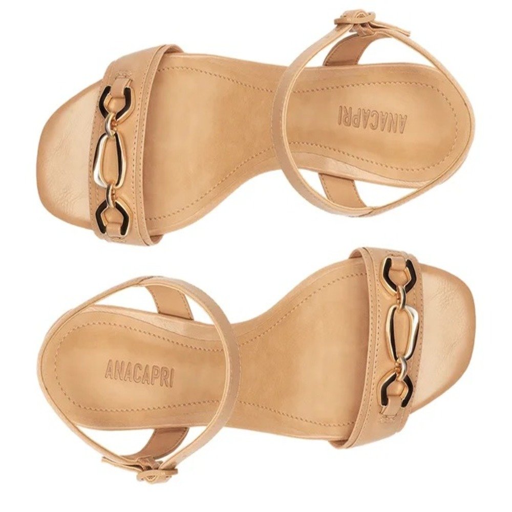 Sandália Anacapri Salto Bloco Tira Bridão Bege Bege 3
