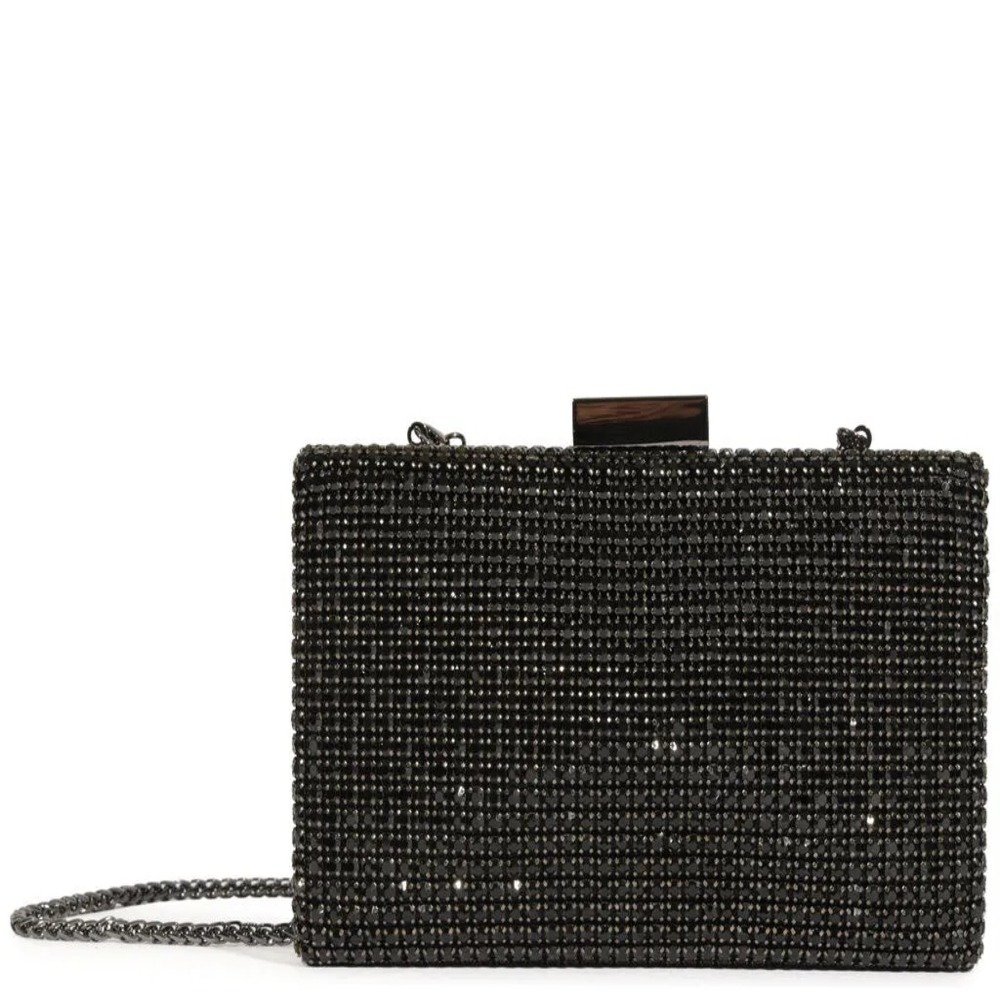 Bolsa Schutz Clutch Malha Strass Preto