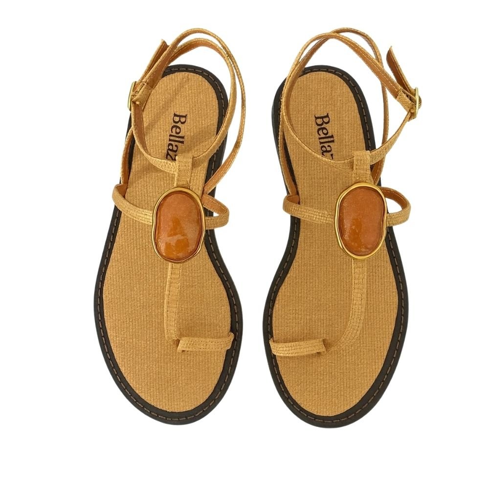 Sandália Rasteira Bellaze Marrom Amarelo 2