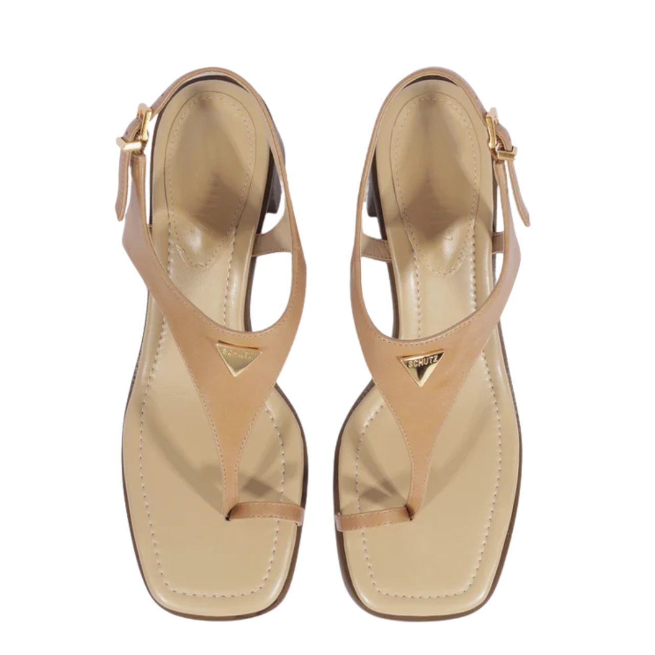 Sandália Schutz Salto Bloco Médio Marrom Bege 2