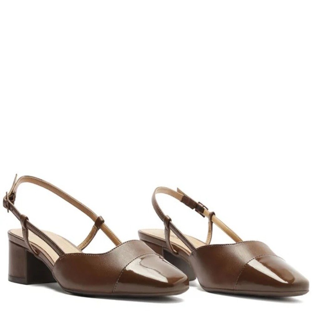 Slingback Anacapri Salto Bloco Ponta Verniz Marrom Marrom 3