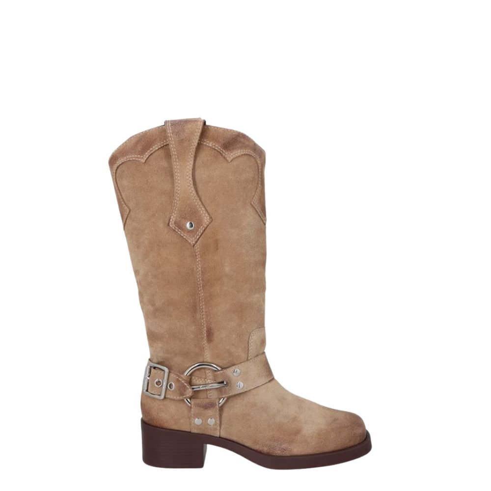 Bota Luiza Barcelos Biker Cano Médio Bege