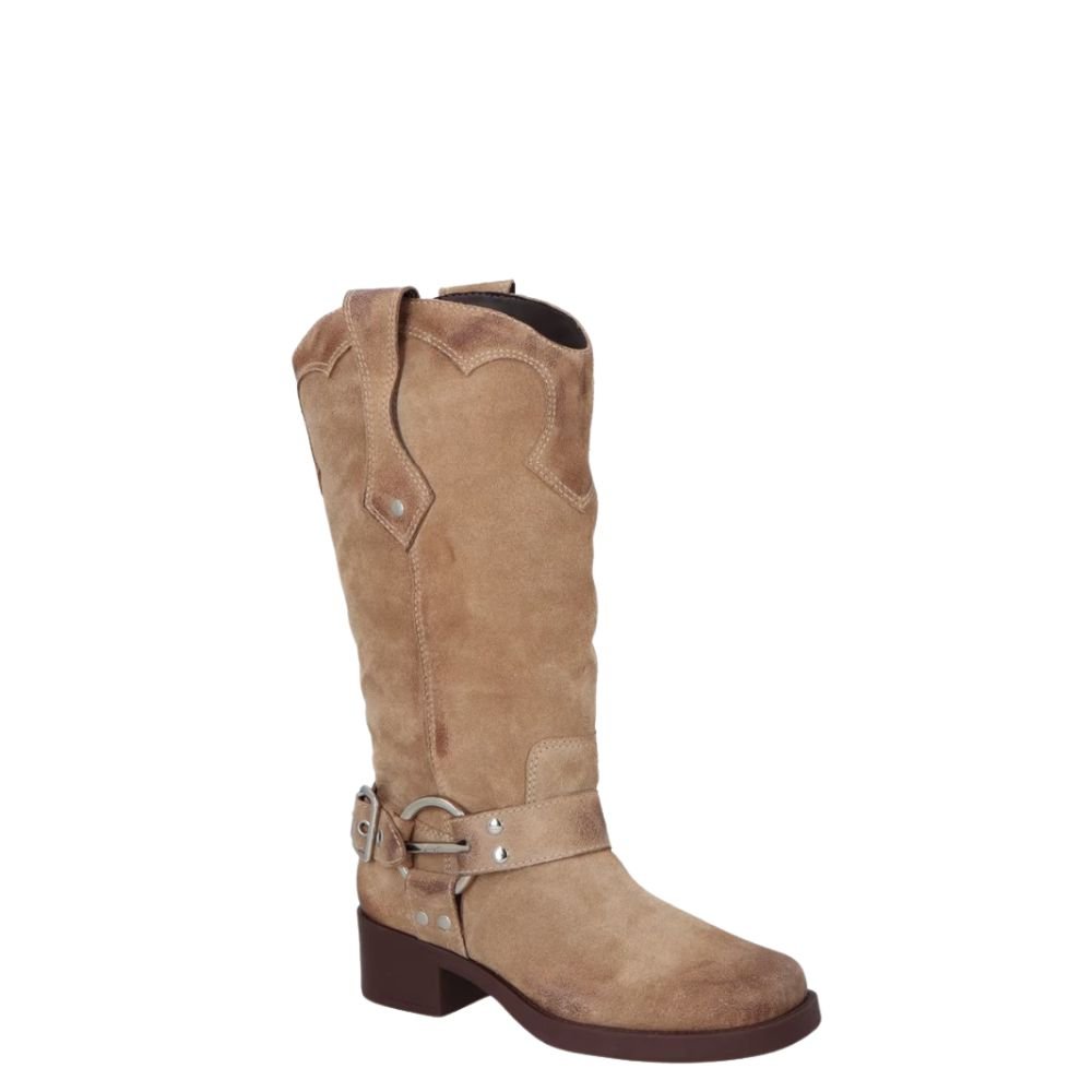 Bota Luiza Barcelos Biker Cano Médio Bege Bege 2