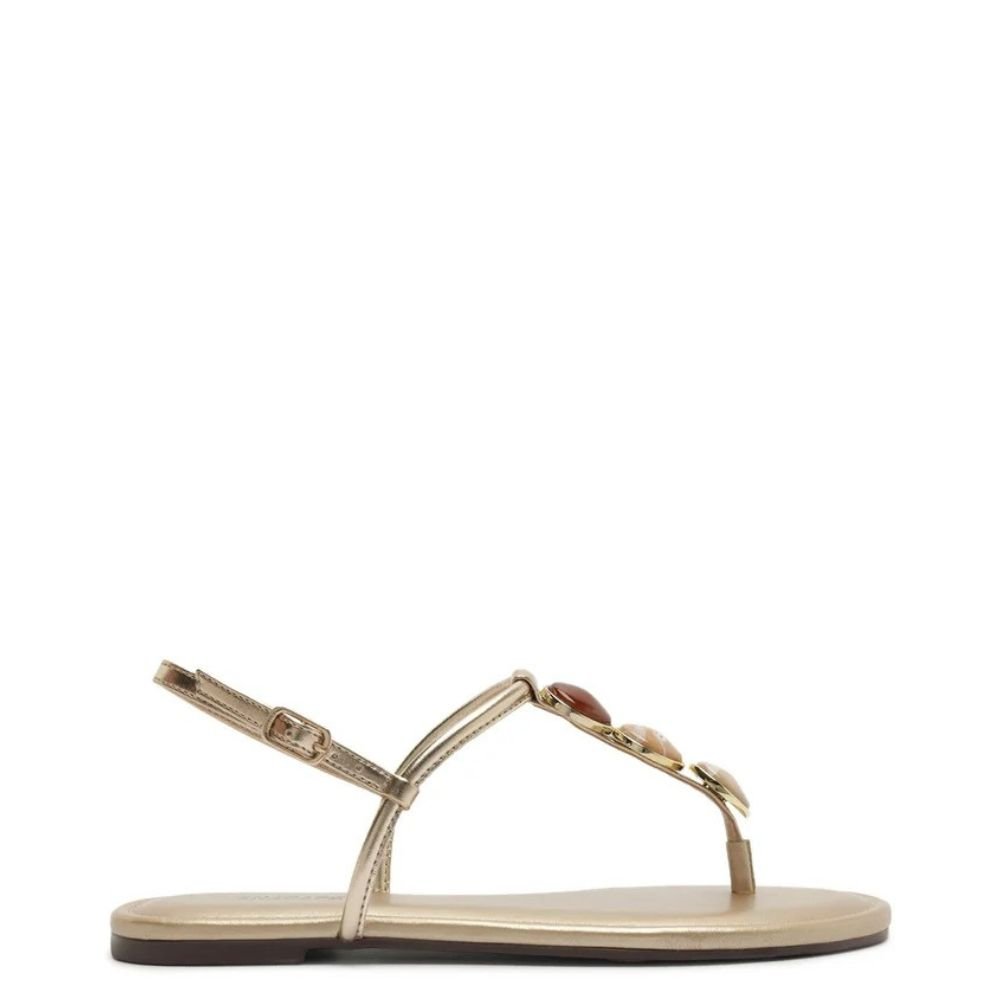 Sandália Rasteira Anacapri Slim Pedrarias Dourado