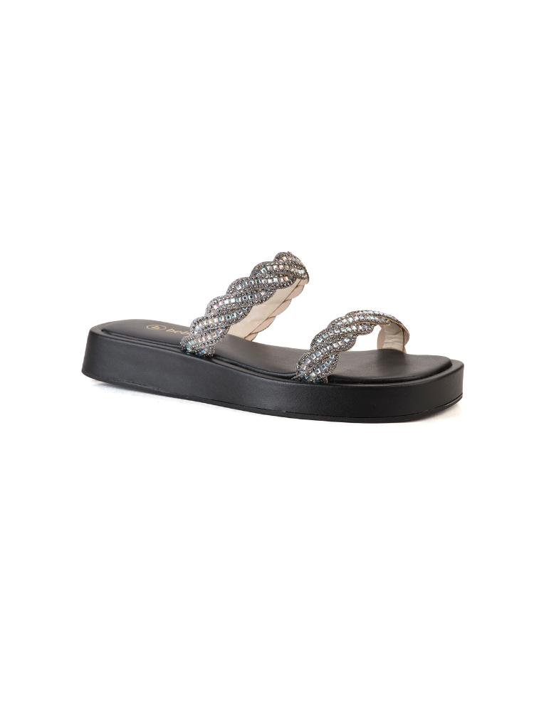 Flatform Tira Dupla Com Stras Preto 3