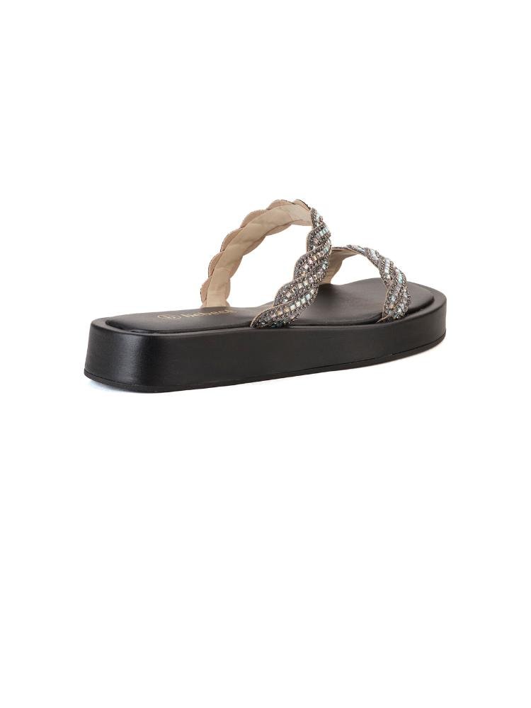 Flatform Tira Dupla Com Stras Preto 4