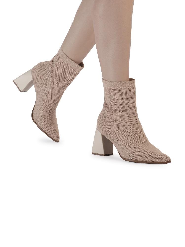 Bota Knit Bebecê Com Salto Geométrico Bege 2
