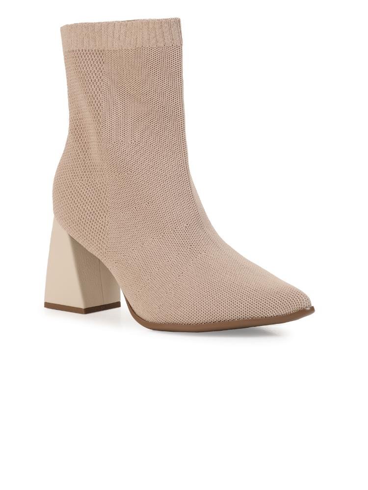 Bota Knit Bebecê Com Salto Geométrico Bege 3