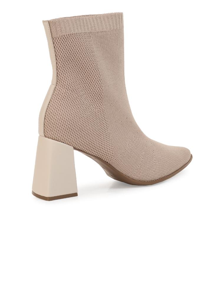 Bota Knit Bebecê Com Salto Geométrico Bege 4
