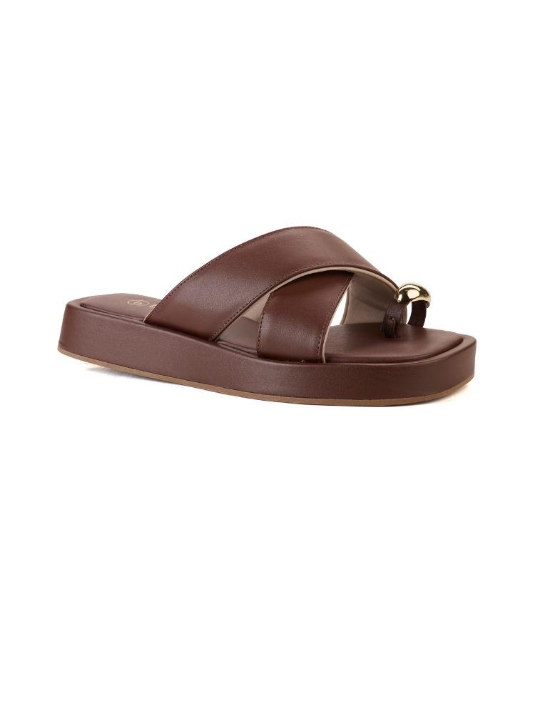 Flatform Bebecê Tira Cruzada Com Enfeite Anel Marrom 3