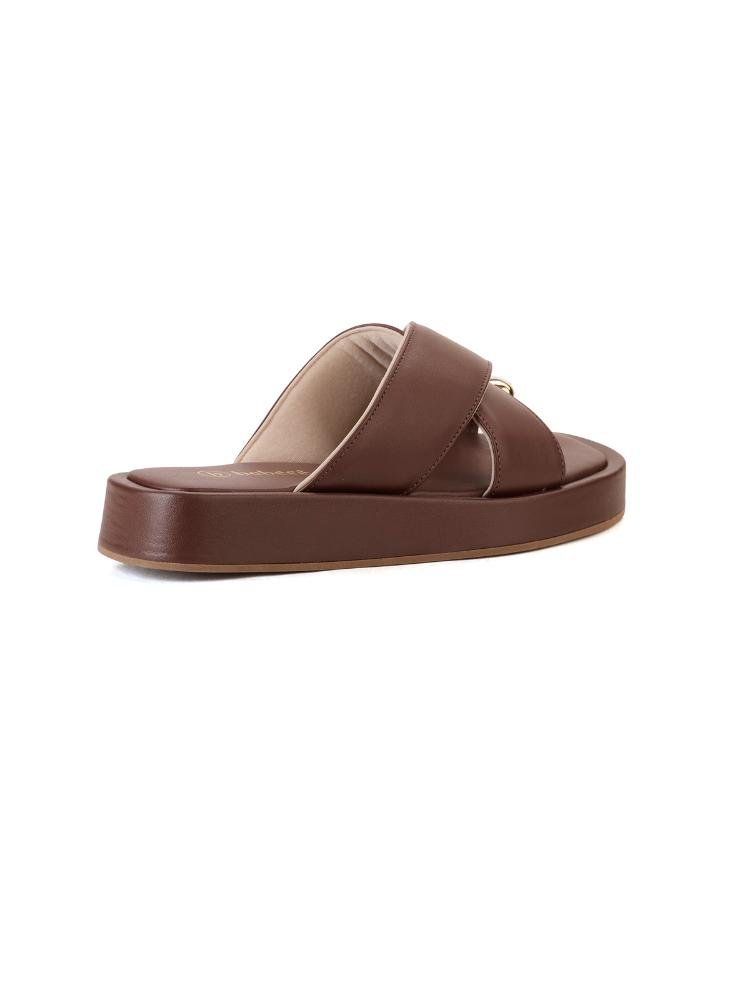 Flatform Bebecê Tira Cruzada Com Enfeite Anel Marrom 4