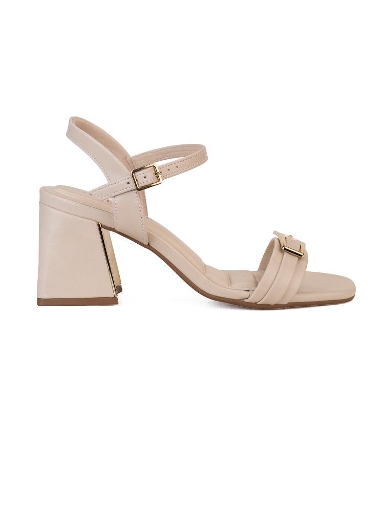 Sandalia Bebecê Salto bloco Bico Redondo Tira com Enfeite Creme 3