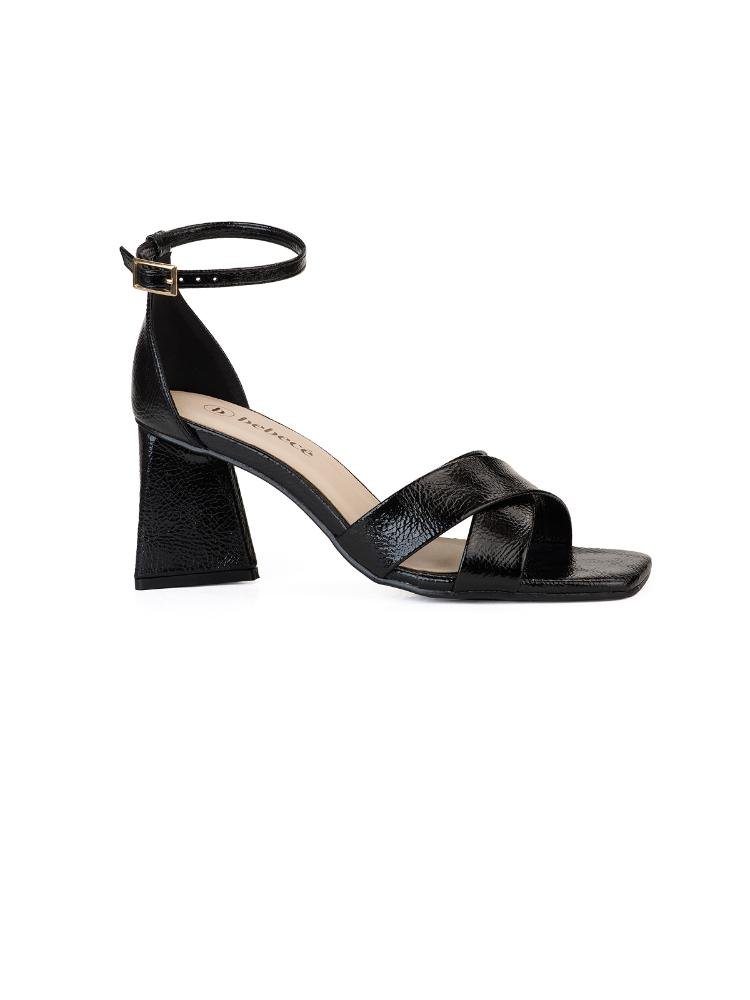 Sandalia Bebecê Salto bloco Tiras Cruzadas Preto 3