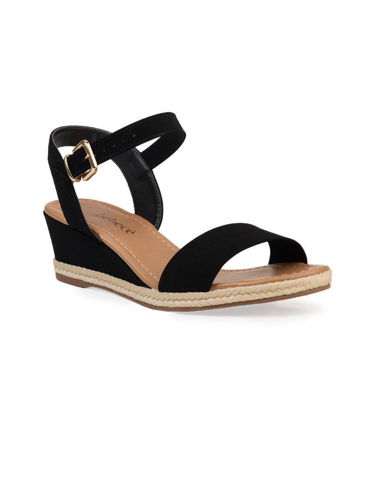 Sandália Bebecê Anabela Fivela Natural Preto 3