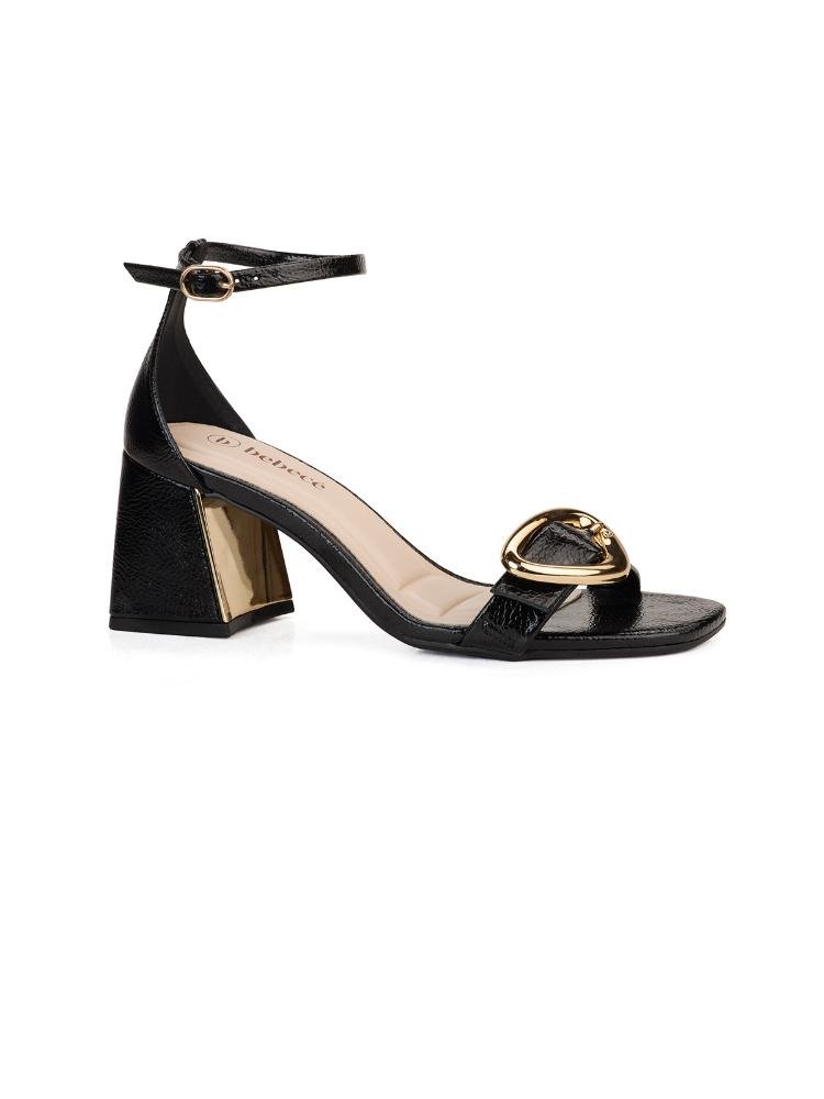 Sandália Bebecê com Salto Bloco e Fivela Dourada Preto 3