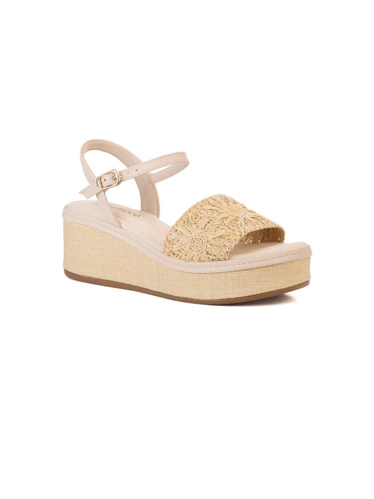 Sandália Bebecê Casual Anabela em Palha com Toques de Lurex Bege 3