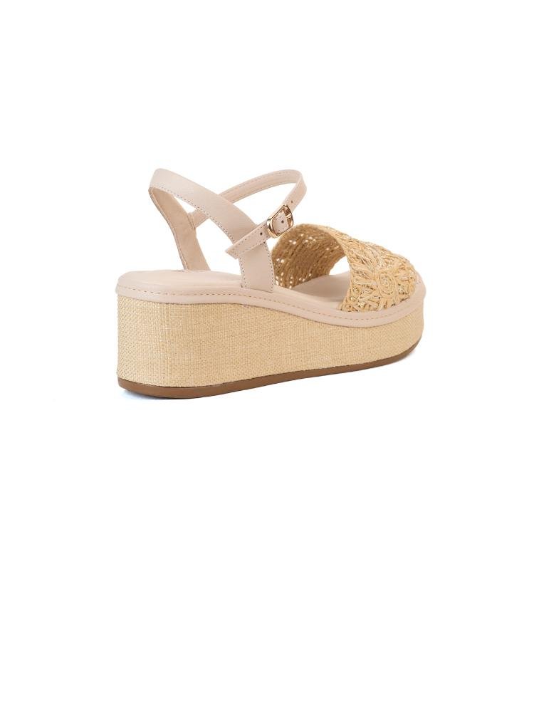 Sandália Bebecê Casual Anabela em Palha com Toques de Lurex Bege 4