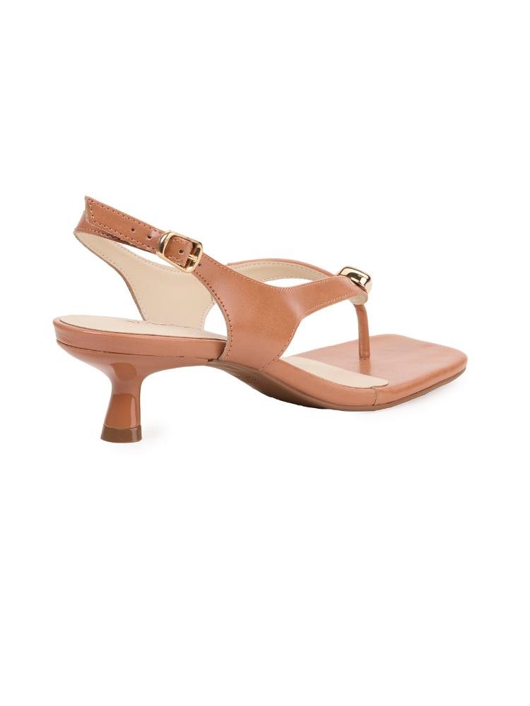 Sandália Bebecê Kitten Heel com Tiras e Detalhe Metalizado Marrom 4