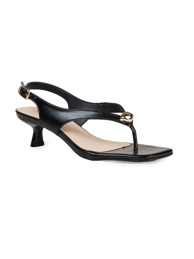 Sandália Bebecê Kitten Heel com Tiras e Detalhe Metalizado Preto 3