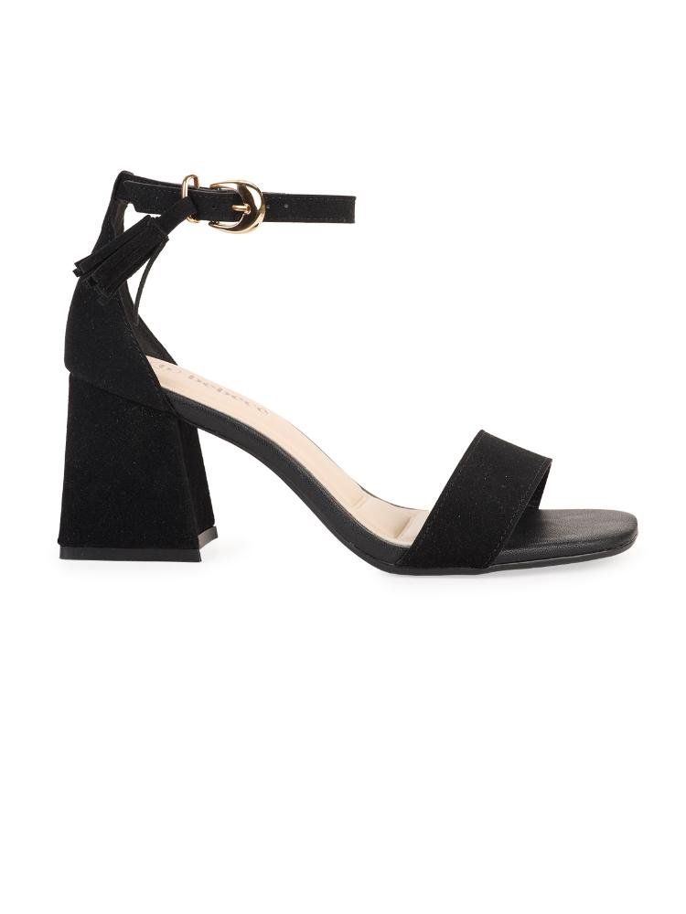 Sandália Bebecê Salto Bloco Com Fivela E Enfeite Franja Preto 1