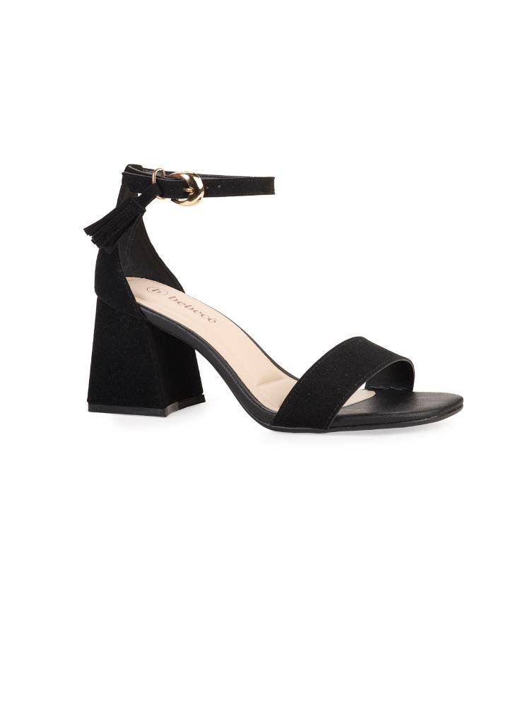 Sandália Bebecê Salto Bloco Com Fivela E Enfeite Franja Preto 3