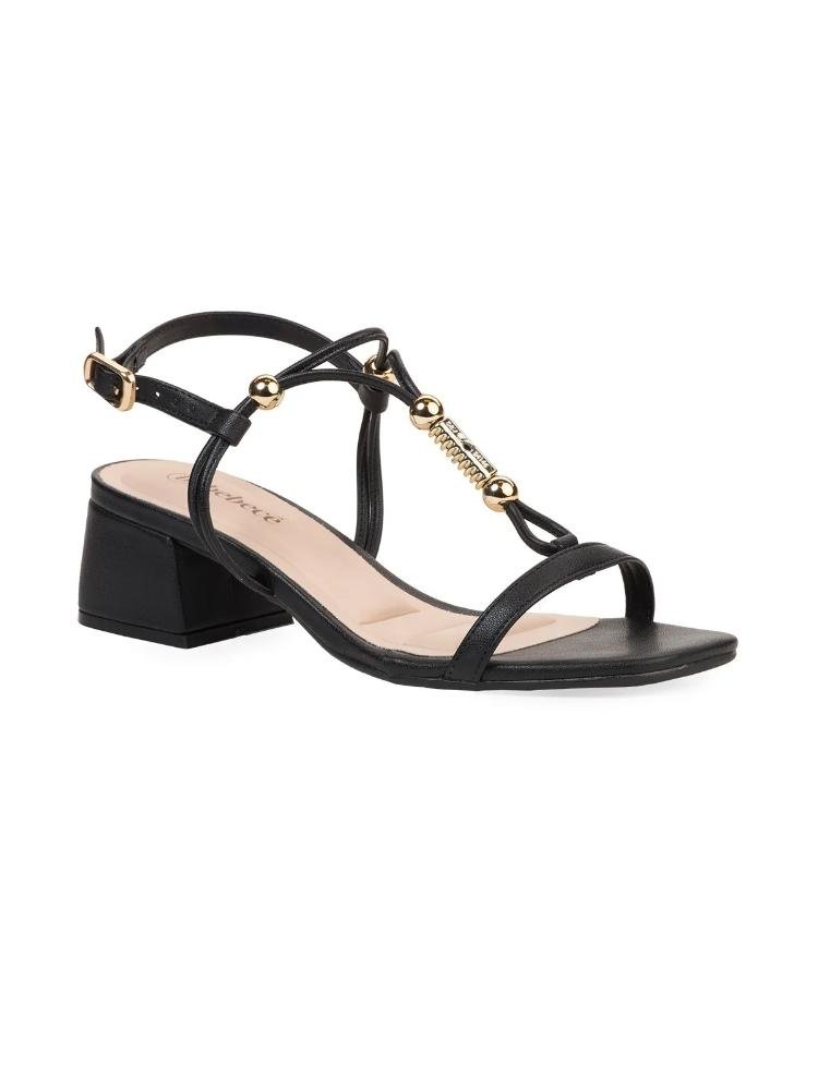 Sandália Bebecê Salto Bloco com Tiras Finas e Enfeite Preto 3