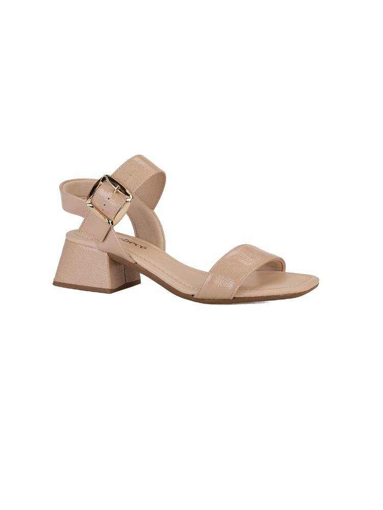 Sandália Bebecê Salto Bloco Maxi Fivela Bico Quadrado Bege 3