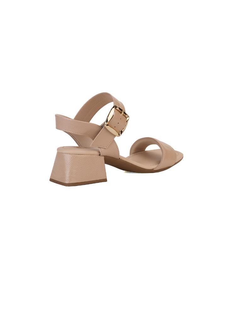 Sandália Bebecê Salto Bloco Maxi Fivela Bico Quadrado Bege 4