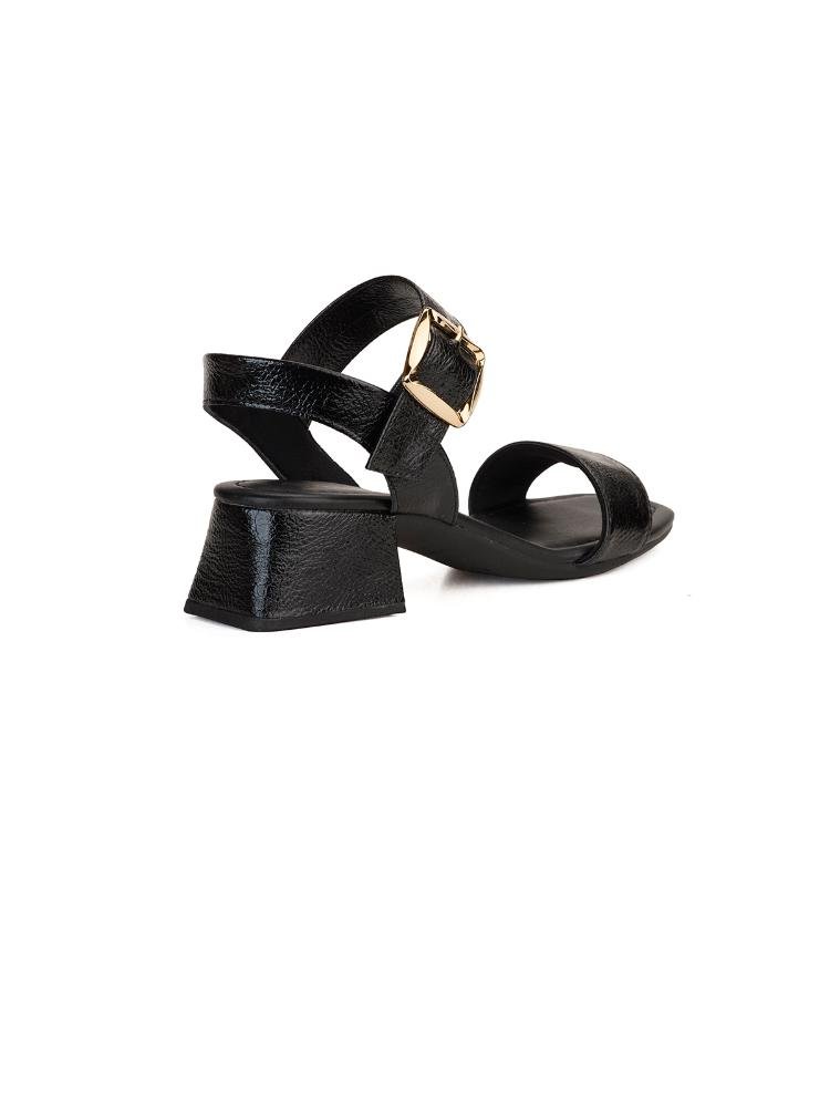 Sandália Bebecê Salto Bloco Maxi Fivela Bico Quadrado Preto 4