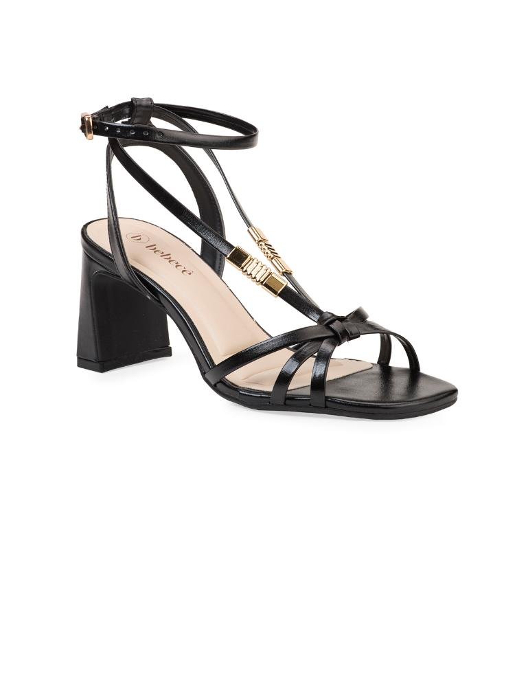 Sandália Bebecê Salto Bloco com Tiras e Detalhe Metalizado Preto 3