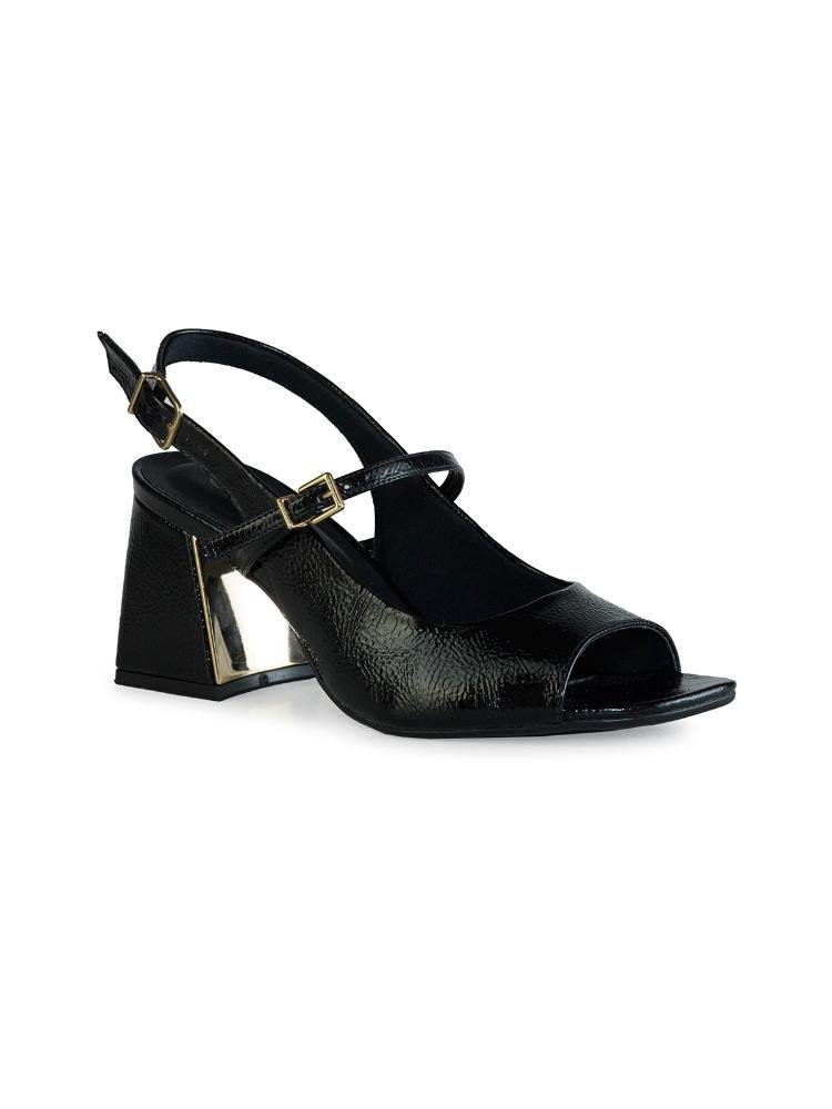 Sandália Bebecê Slingback Moderna salto Bloco Metalizado Preto 3