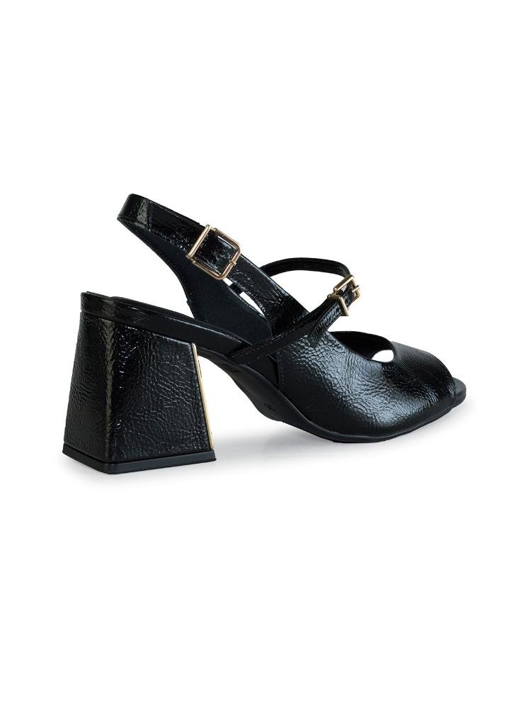 Sandália Bebecê Slingback Moderna salto Bloco Metalizado Preto 4