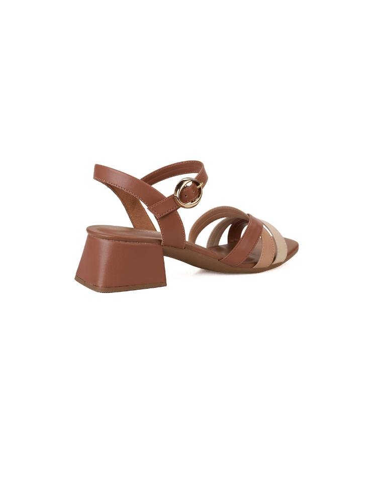 Sandália Bebecê Salto Médio Bloco Com Tiras Cruzadas Marrom 4