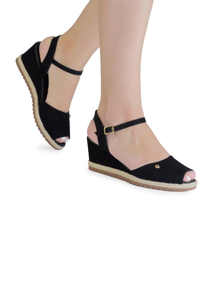 Sandália Espadrille Anabela Bebecê Detalhe Com Fivela Preto 2