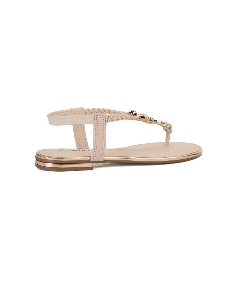 Sandália Rasteira Bebecê Calce Facil Tira Trançada Com Enfeite Creme 4