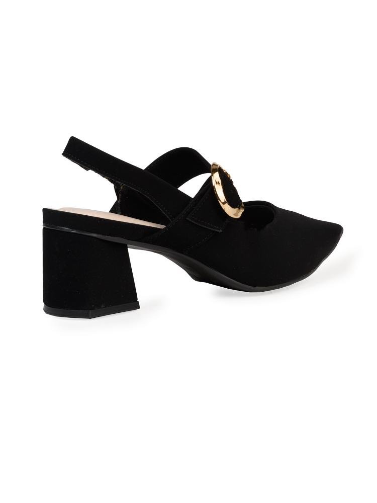 Sapato Feminino Bebecê Bico Fino com Salto Bloco e Fivela Lateral Preto 2