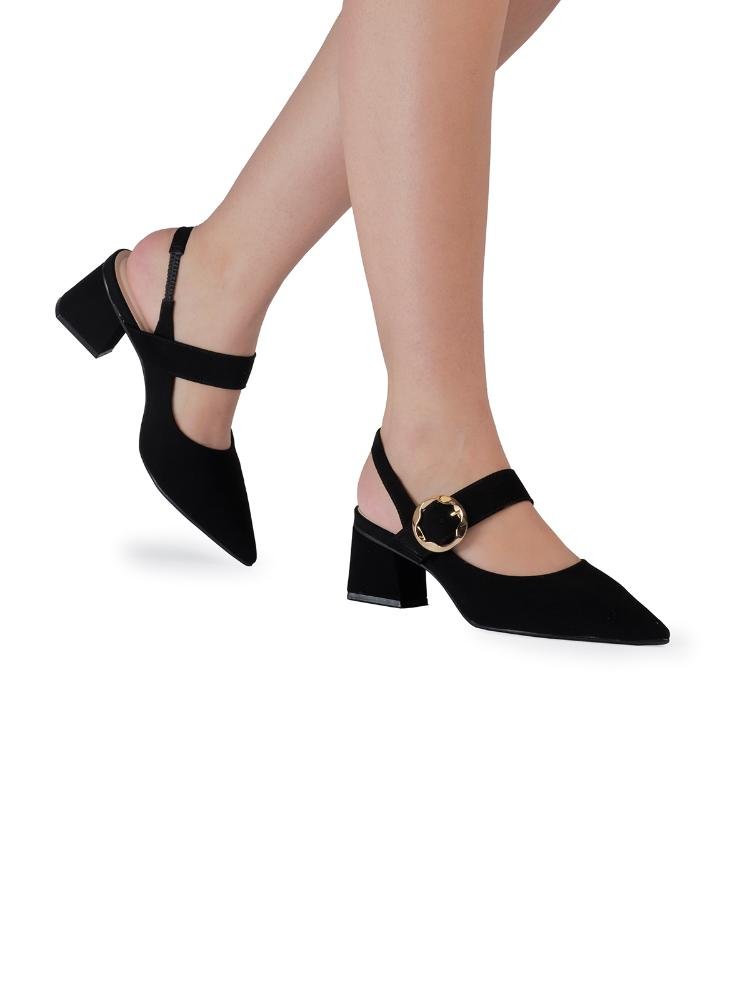 Sapato Feminino Bebecê Bico Fino com Salto Bloco e Fivela Lateral Preto 3