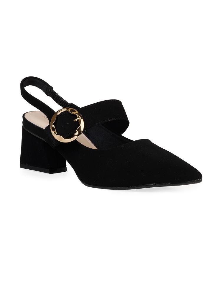 Sapato Feminino Bebecê Bico Fino com Salto Bloco e Fivela Lateral Preto 4