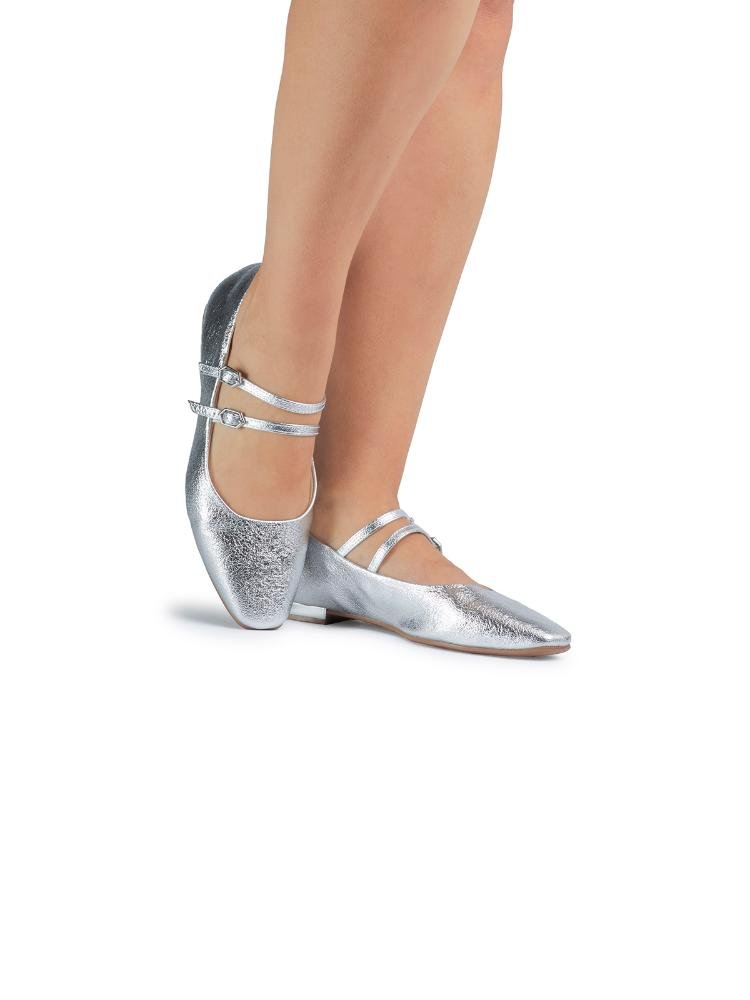 Sapatilha Mary Jane Bebecê Bico Quadrado Prata 2