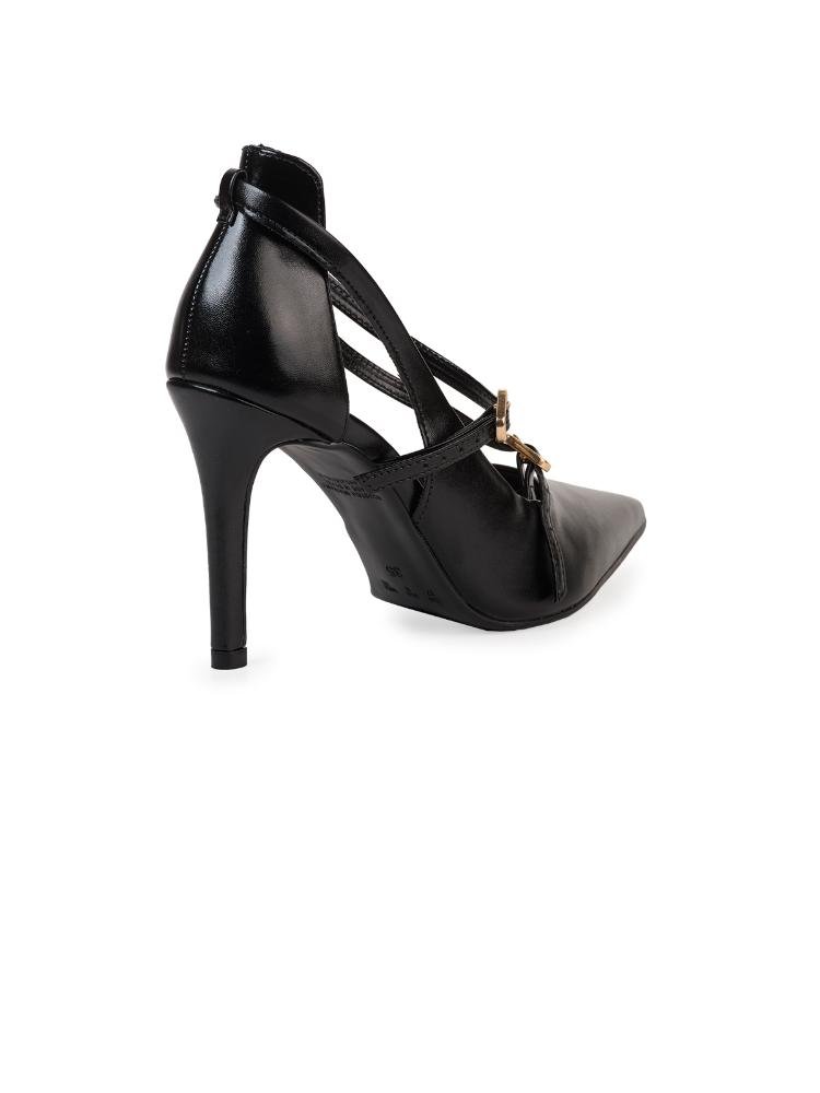 Scarpin Bebecê Bico Fino com Tiras Cruzadas e Salto Fino Preto 4