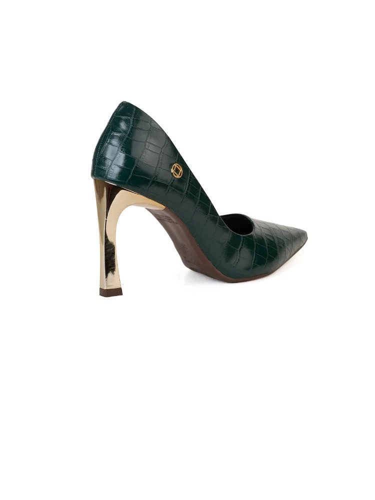 Scarpin Bebecê Classico Salto Fino Dourado Verde 4