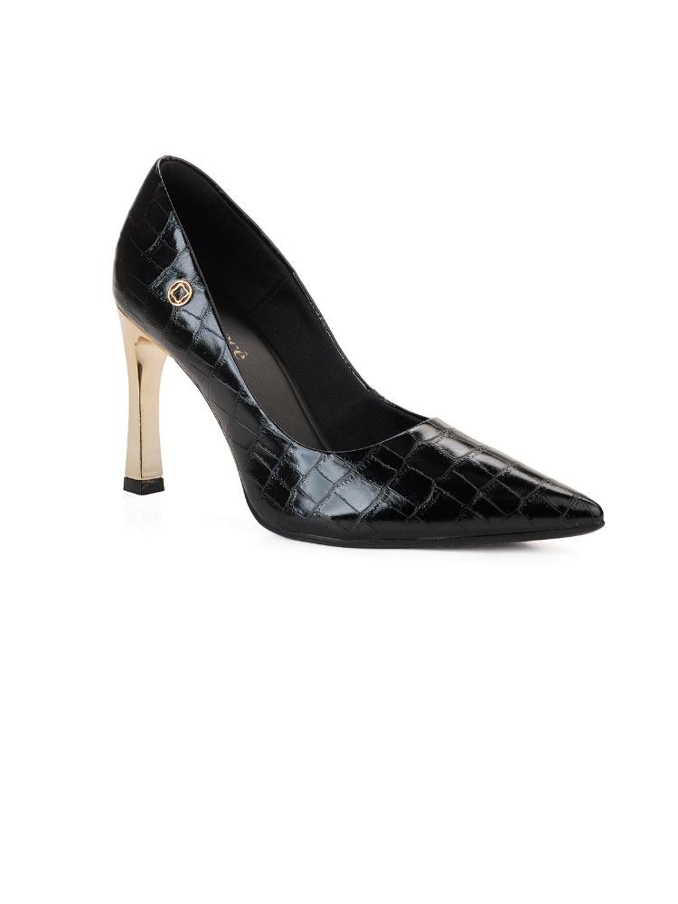 Scarpin Bebecê Classico Salto Fino Dourado Preto 3