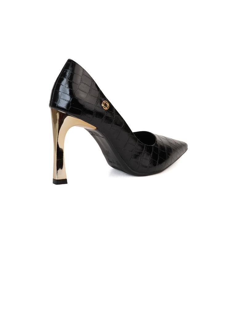 Scarpin Bebecê Classico Salto Fino Dourado Preto 4