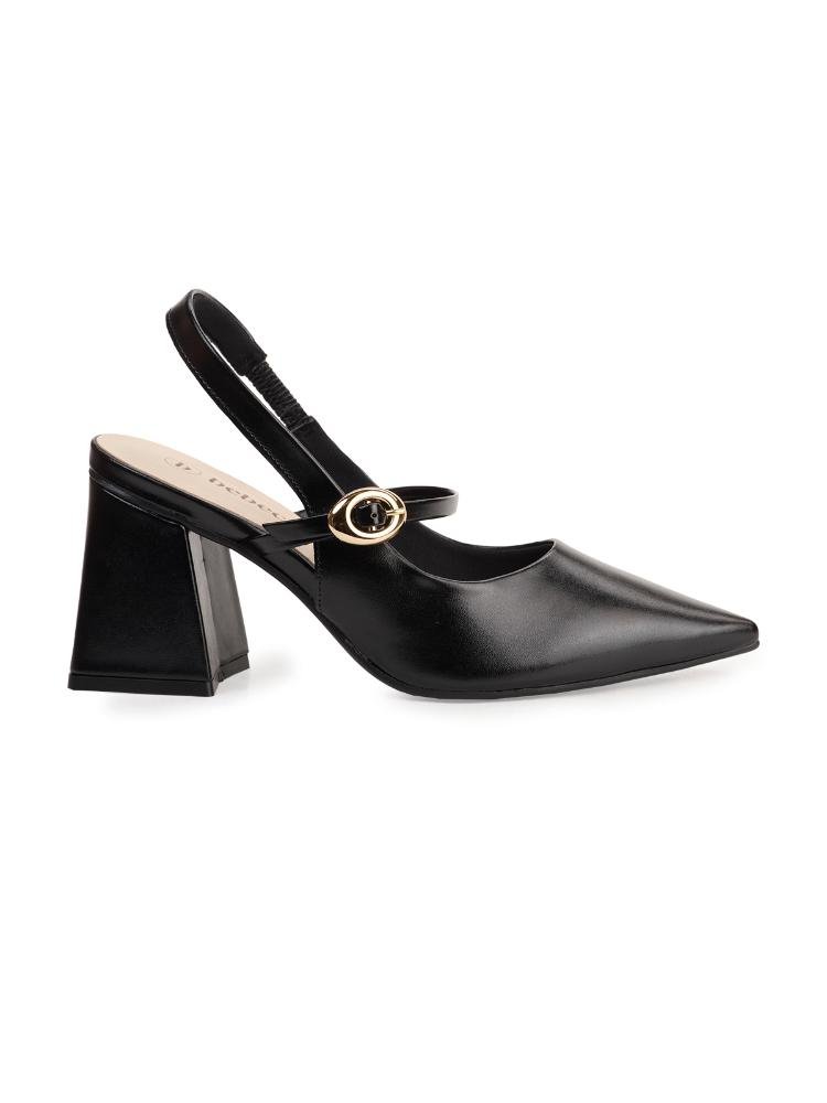 Scarpin Bebecê Bico Fino Fivela Oval Salto Bloco