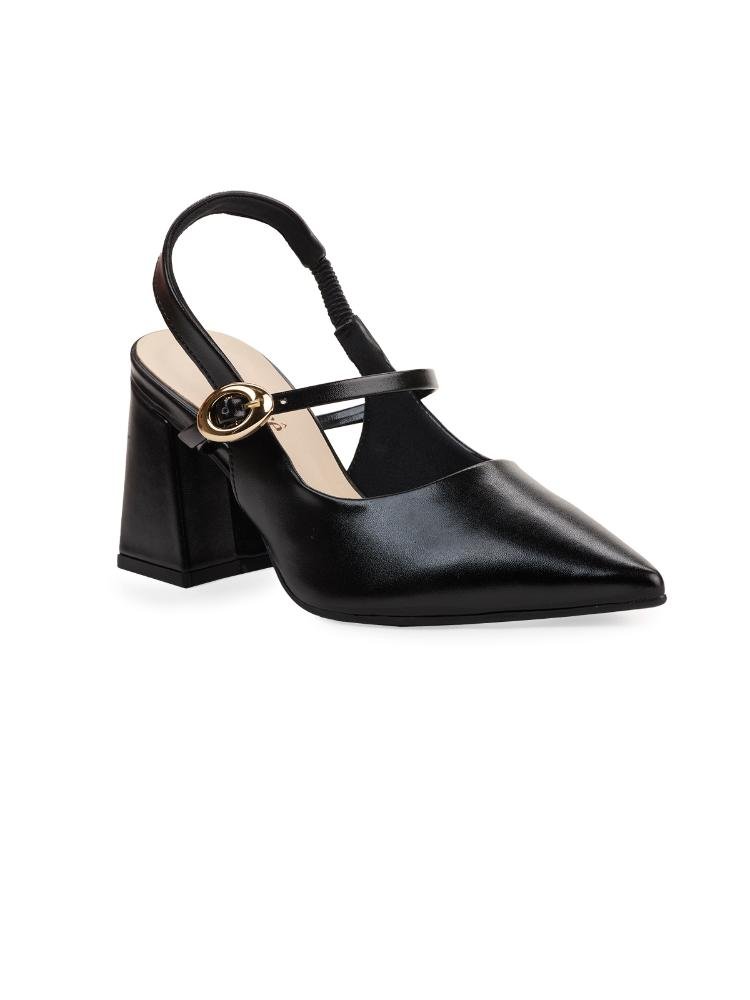 Scarpin Bebecê Bico Fino Fivela Oval Salto Bloco Preto 3