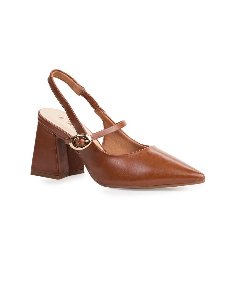Scarpin Bebecê Bico Fino Fivela Oval Salto Bloco Marrom 3