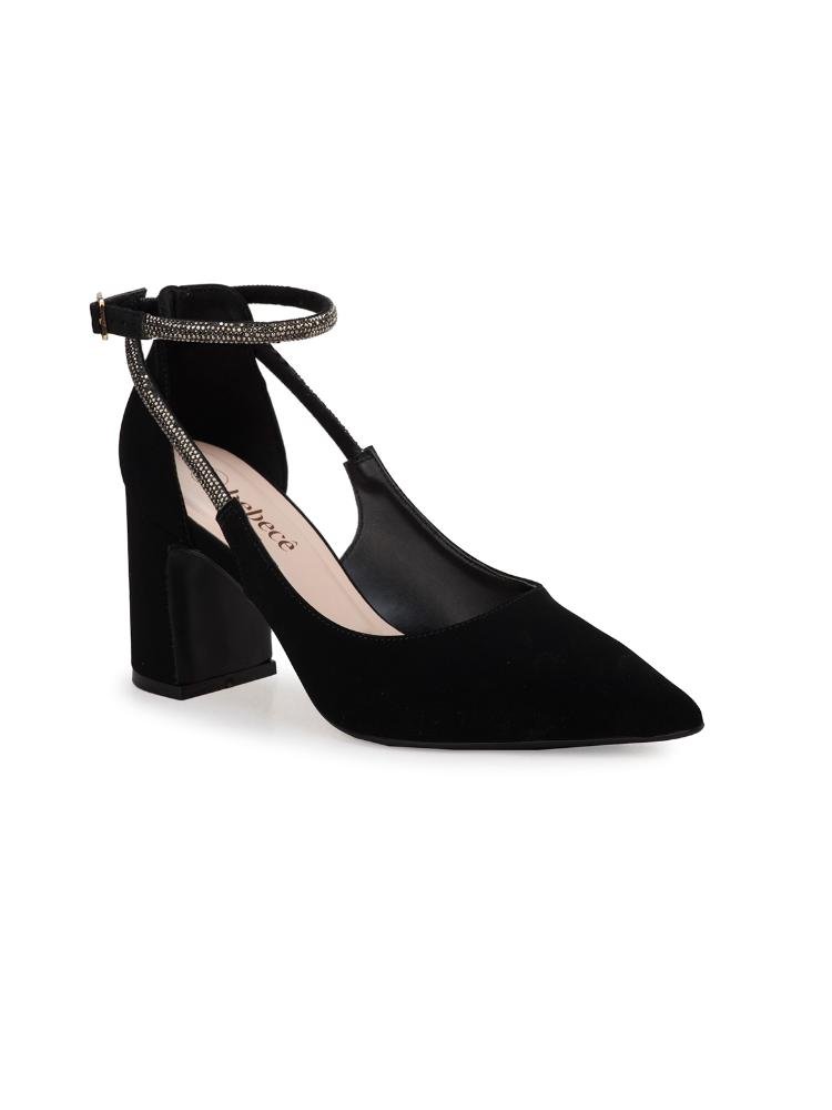 Scarpin Bebecê Salto Alto Bloco Detalhe Strass e Fivela Palmilha Comfy Preto 3