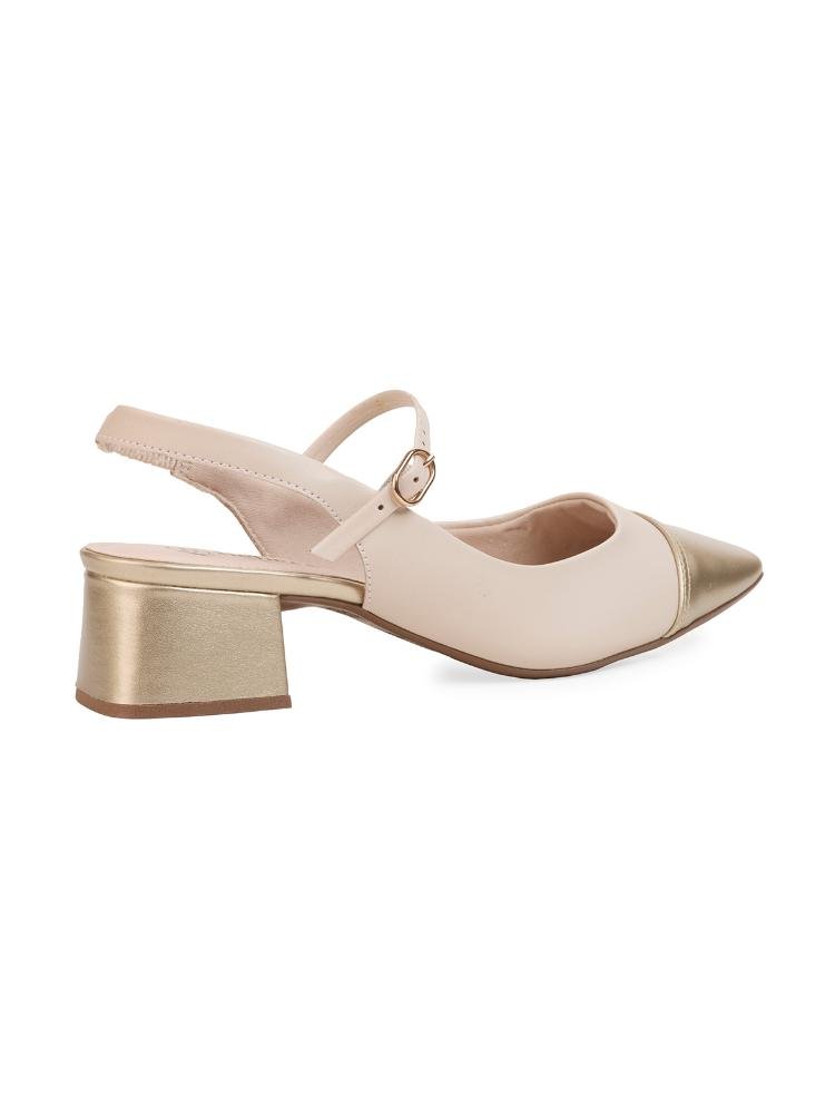 Scarpin Bebecê Mary Jane com Fivela e Salto Bloco Forrado Bege 4