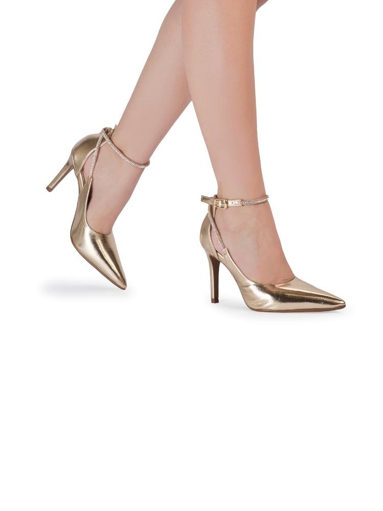 Scarpin Bebecê Salto Alto Clássico Dourado 2